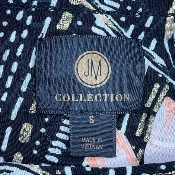 VINTAGE SMALL JM COLLECTION BLOUSE BLACK FLORAL GOLD SHIMMER ACCENT STRETCH - Picture 10 of 12